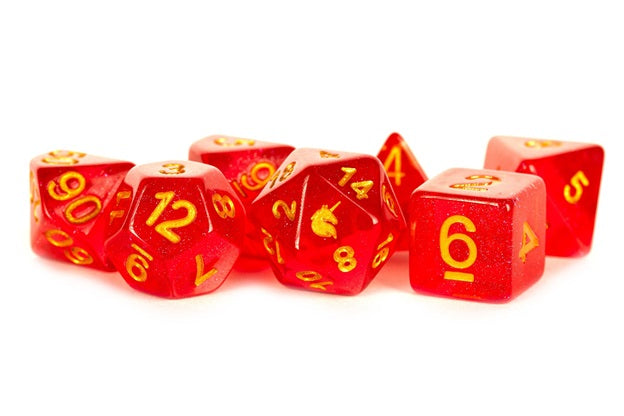 Unicorn Resin Poly Dice Set : red