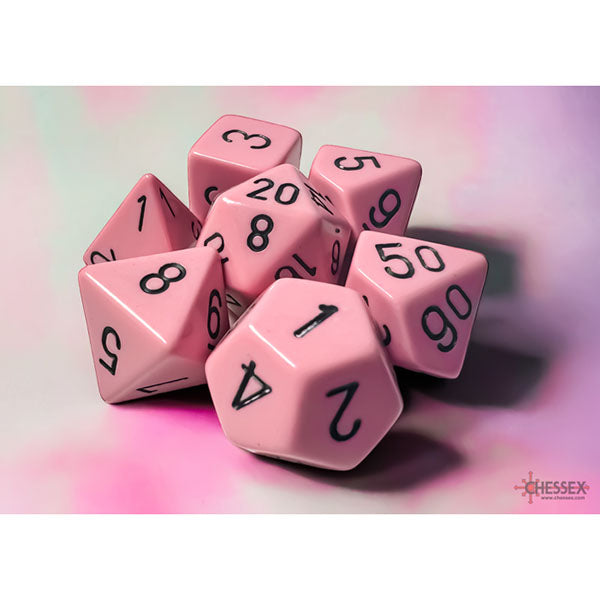 Chessex Pastel Pink/Black Opaque Polyhedral 7-Sided Dice Set