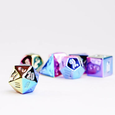 16mm Aluminum Plated Acrylic Poly Dice Set - Rainbow Aegis Uninked