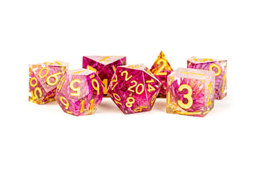 Hnadcrafted Sharp Edge Resin Dice Set: Thousand Day Red