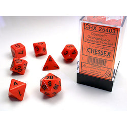 Chessex Orange/Black Opaque Polyhedral 7-Sided Dice Set