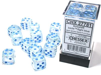 Borealis 16mm d6 Luminary Dice Block (12 dice)