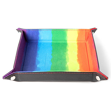 Dice Tray: Velvet Folding Tray with Leather Back- 10" x 10" Watercolor Rainbow